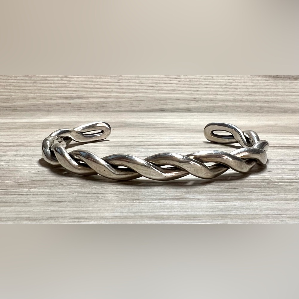 Designer Signed M Sterling Silver Heavy Twisted Cable Cuff Bracelet, 26g